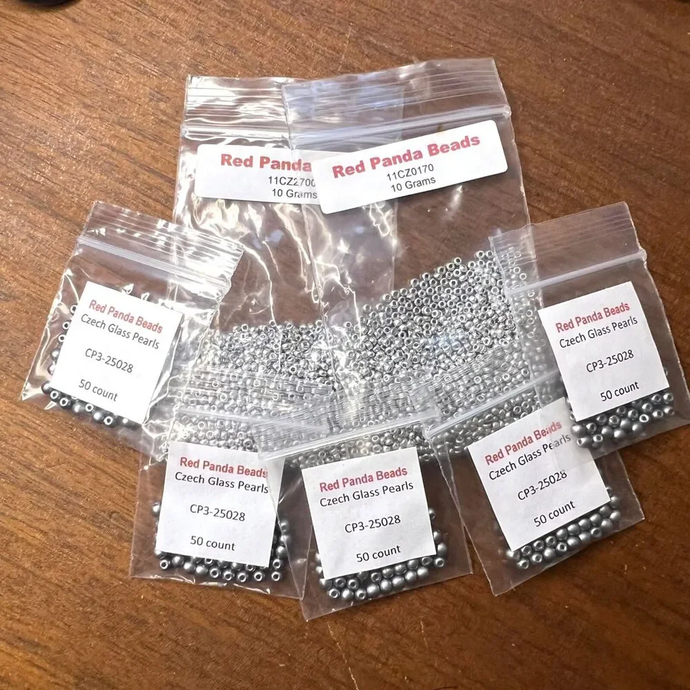 Red Panda Beads Lot Czech Glass Pearls Metallic Silver Jewelry Making Beads